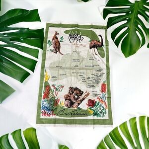 Australiana Souvenir Map 100% Linen Tea Towel Cloth Designed In Australia 31”x20